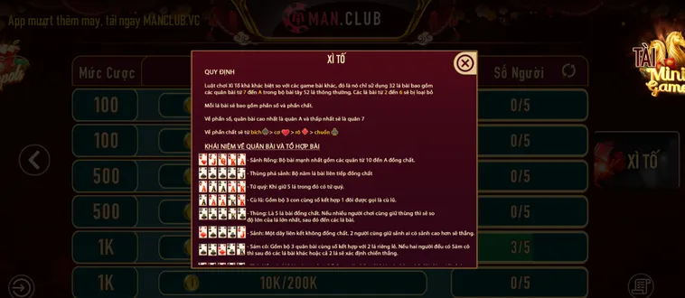 Trò Chơi Xì Tố Manclub Luật Chơi Cửa Cược Và Kinh Nghiệm Thắng Lớn